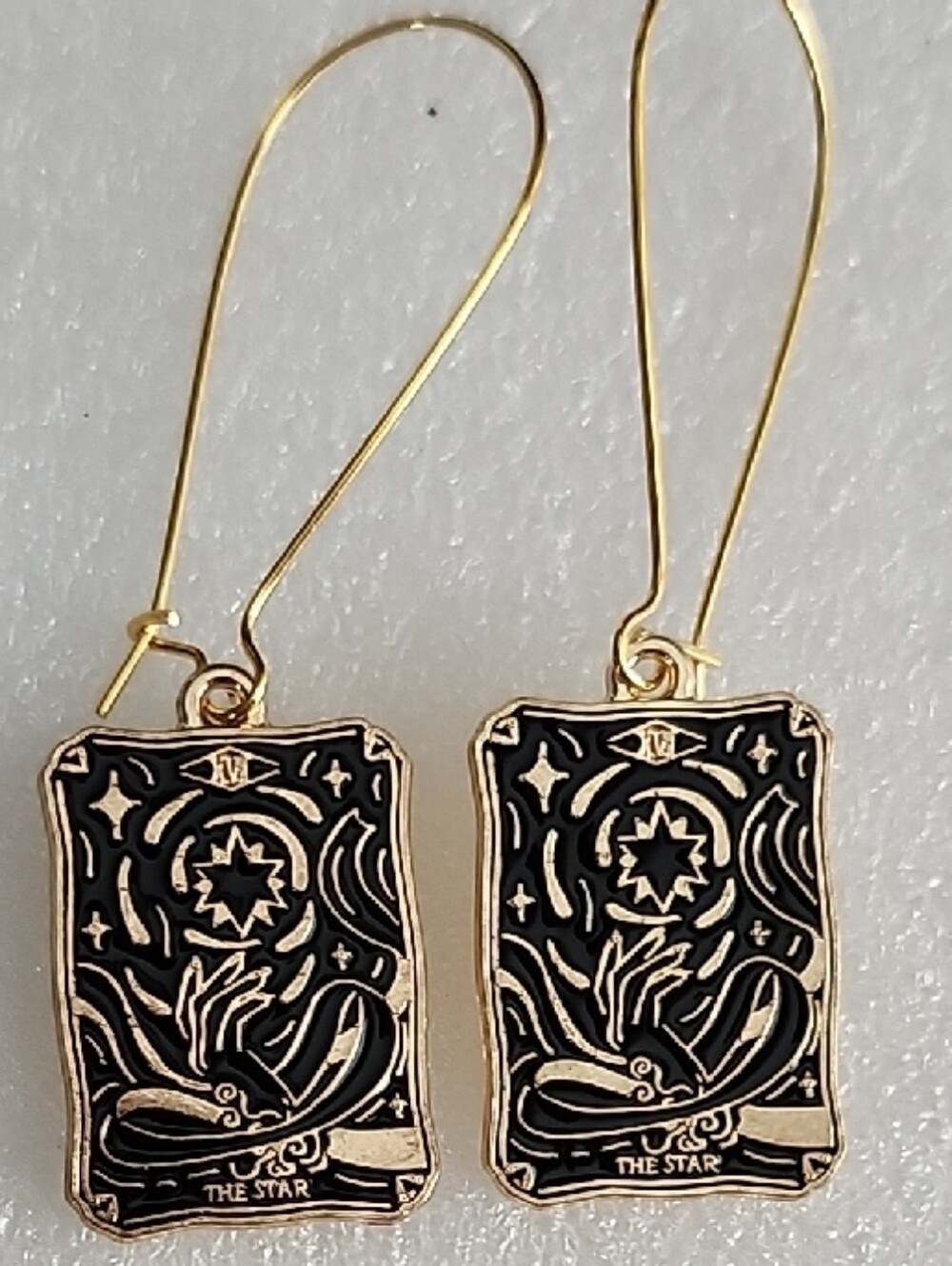 Hand Crafted Gold and Black Tarot Card Dangle Earrings - The Star